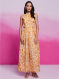 Excellent Cream Printed Organza Silk Western Wear Jump Suit - Zeel Clothing