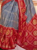 Excellent Grey Patola Printed Silk Casual Wear Saree With Blouse - Zeel Clothing