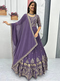 Excellent Lavender Embroidered Georgette Festive Wear Gown With Dupatta - Zeel Clothing