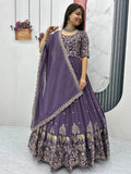 Excellent Lavender Embroidered Georgette Festive Wear Gown With Dupatta - Zeel Clothing