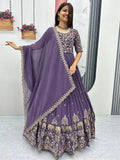 Excellent Lavender Embroidered Georgette Festive Wear Gown With Dupatta - Zeel Clothing