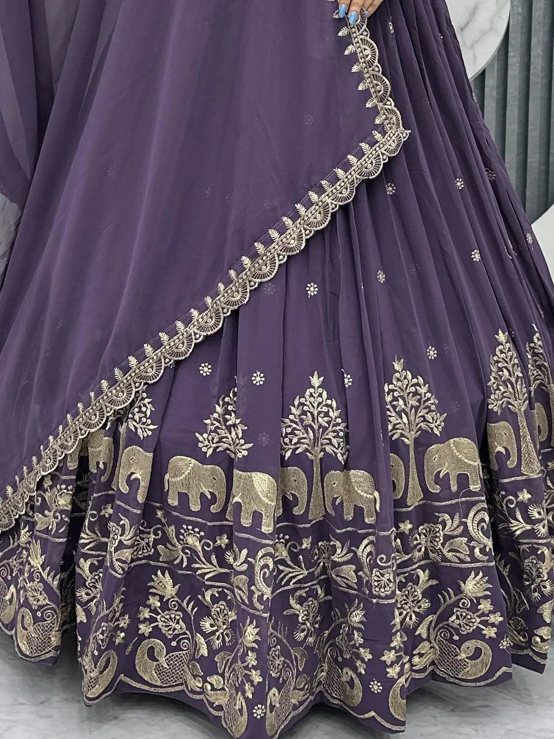 Excellent Lavender Embroidered Georgette Festive Wear Gown With Dupatta - Zeel Clothing