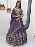 Excellent Lavender Embroidered Georgette Festive Wear Gown With Dupatta - Zeel Clothing