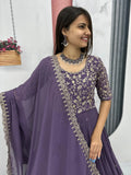 Excellent Lavender Embroidered Georgette Festive Wear Gown With Dupatta - Zeel Clothing