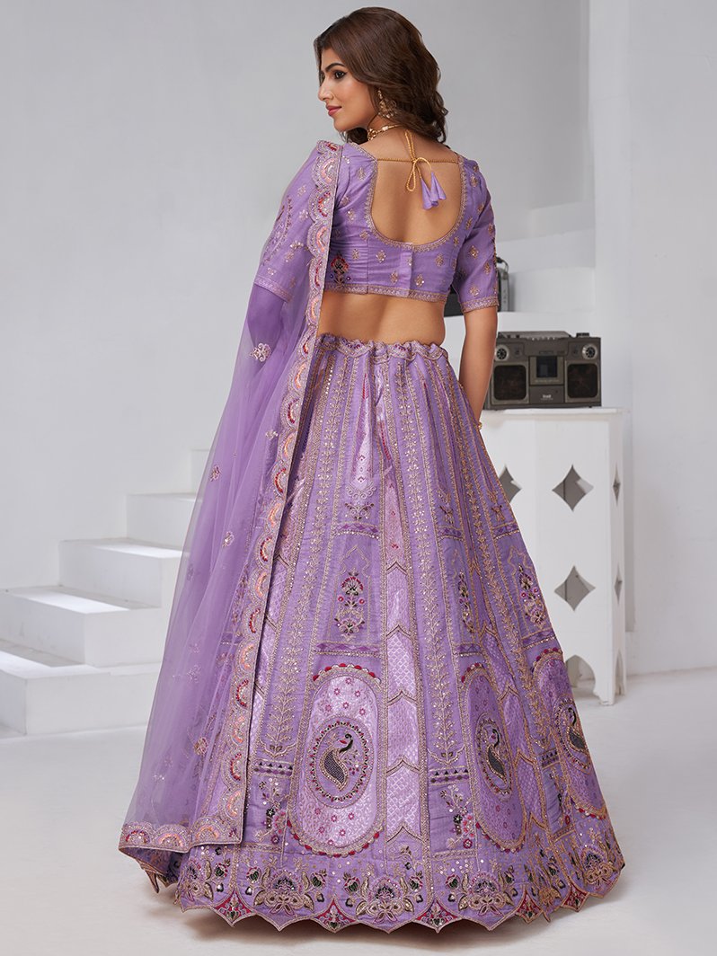 Excellent Lavender Zari Weaving Banarasi Silk Wedding Wear Lehenga Choli