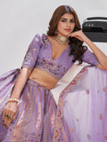 Excellent Lavender Zari Weaving Banarasi Silk Wedding Wear Lehenga Choli