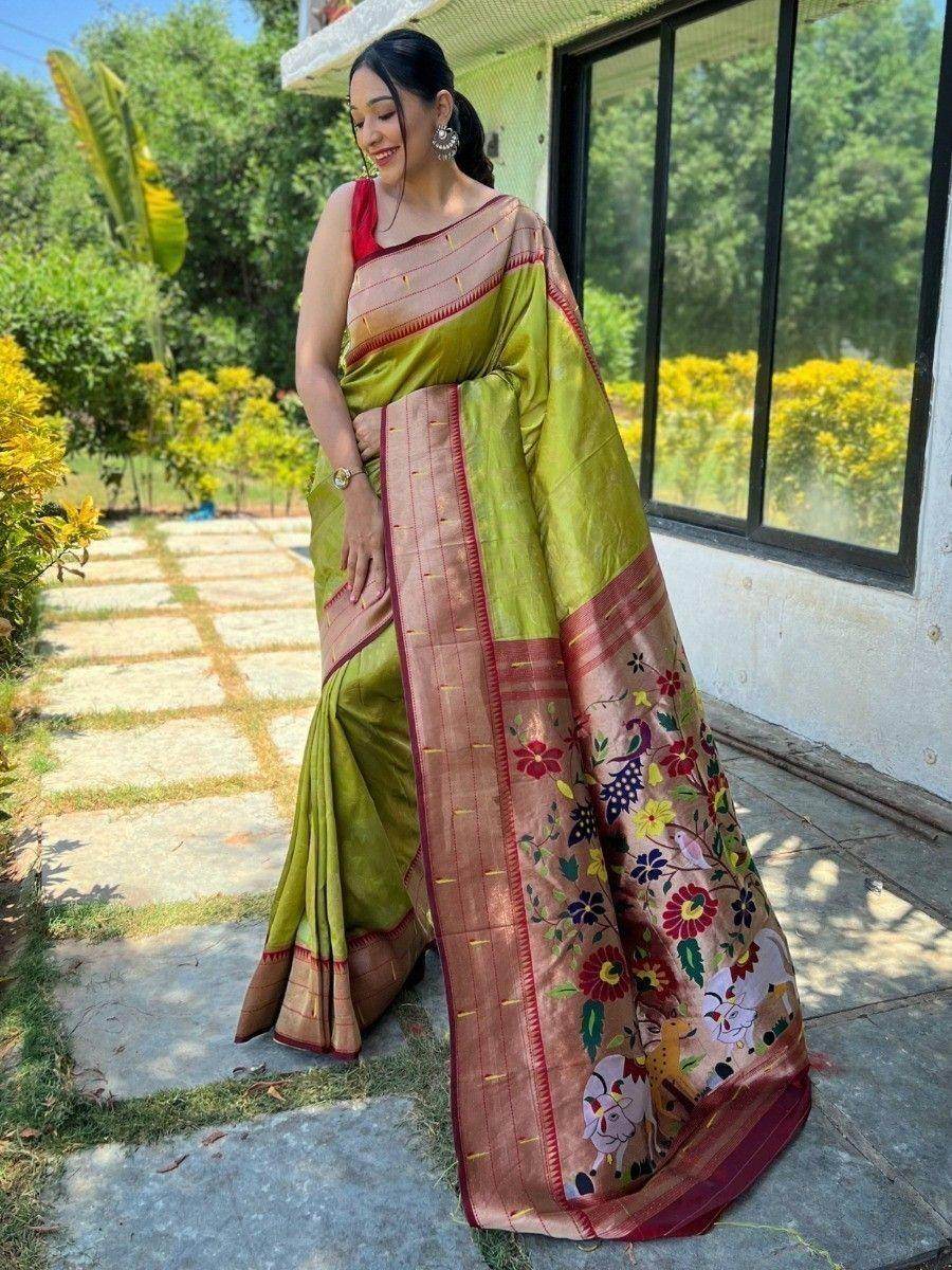Excellent Light Green Woven Silk Traditionally Saree With Blouse - Zeel Clothing