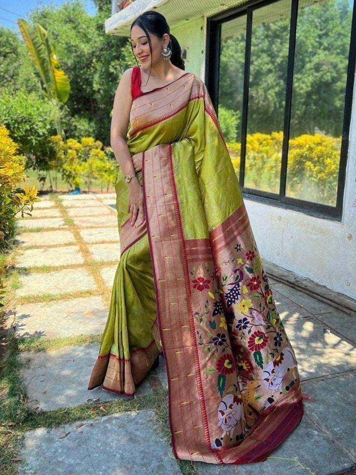 Excellent Light Green Woven Silk Traditionally Saree With Blouse - Zeel Clothing