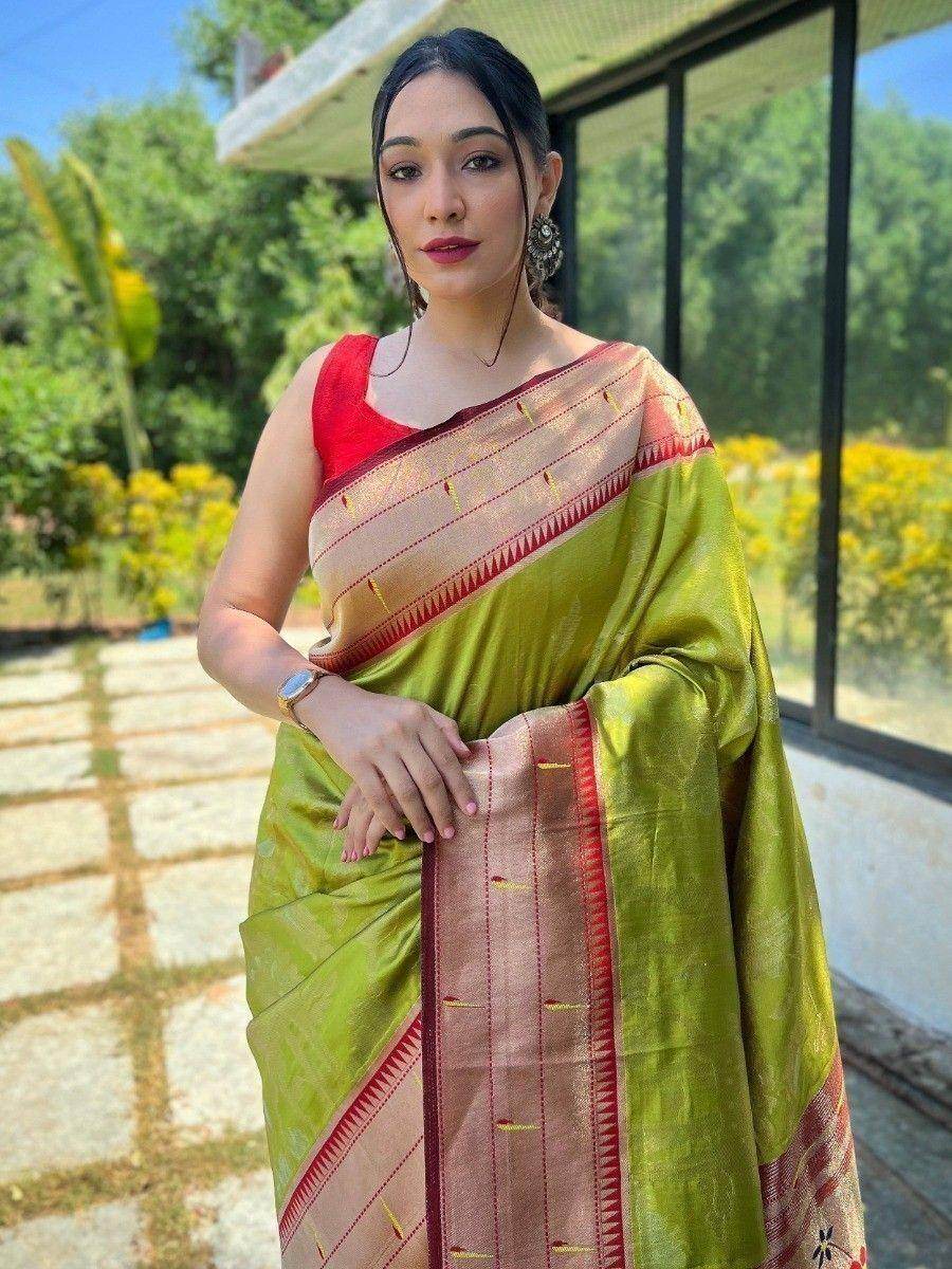 Excellent Light Green Woven Silk Traditionally Saree With Blouse - Zeel Clothing