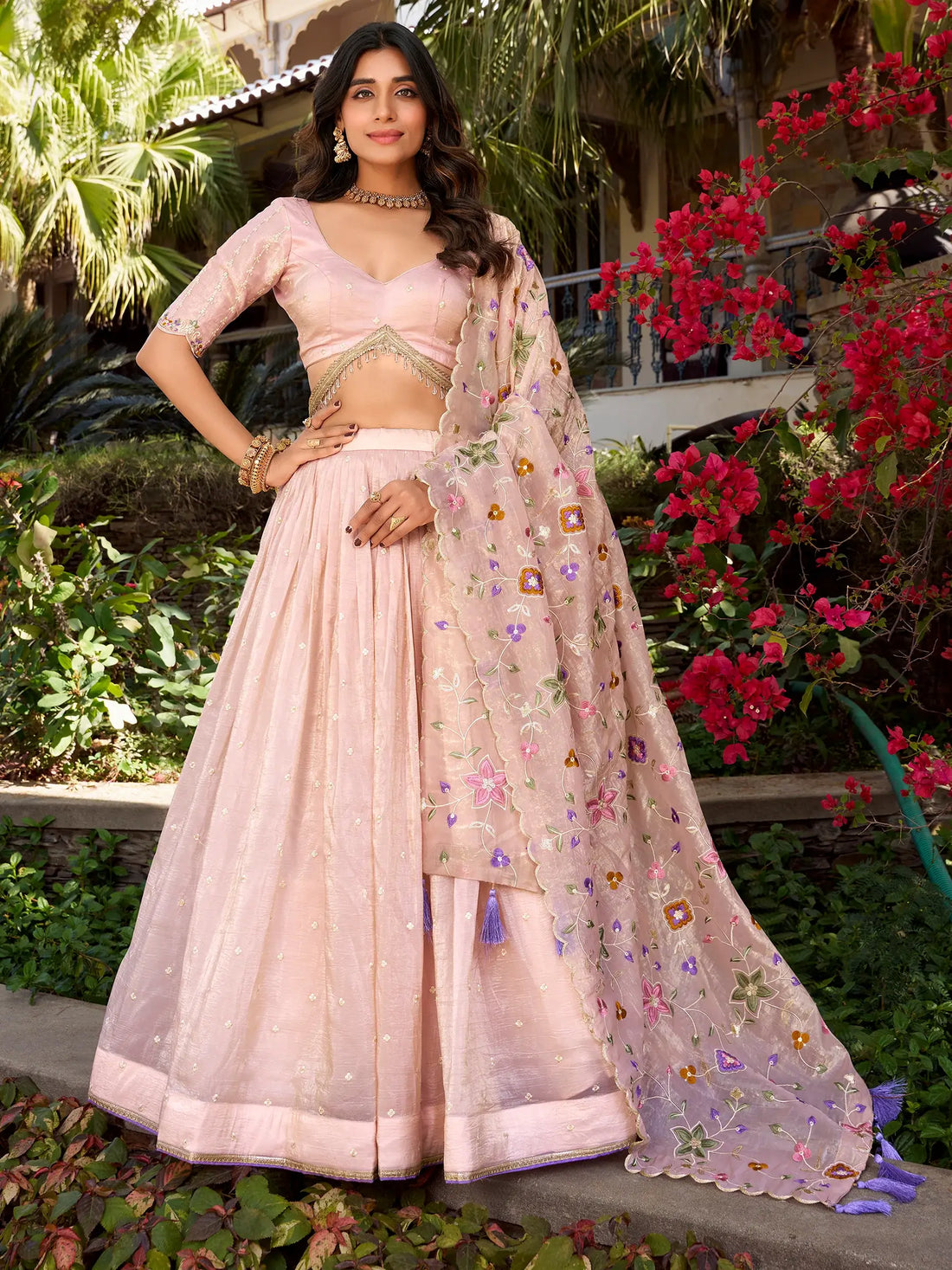Excellent Light Pink Thread Work Silk Engagement Wear Lehenga Choli - Zeel Clothing