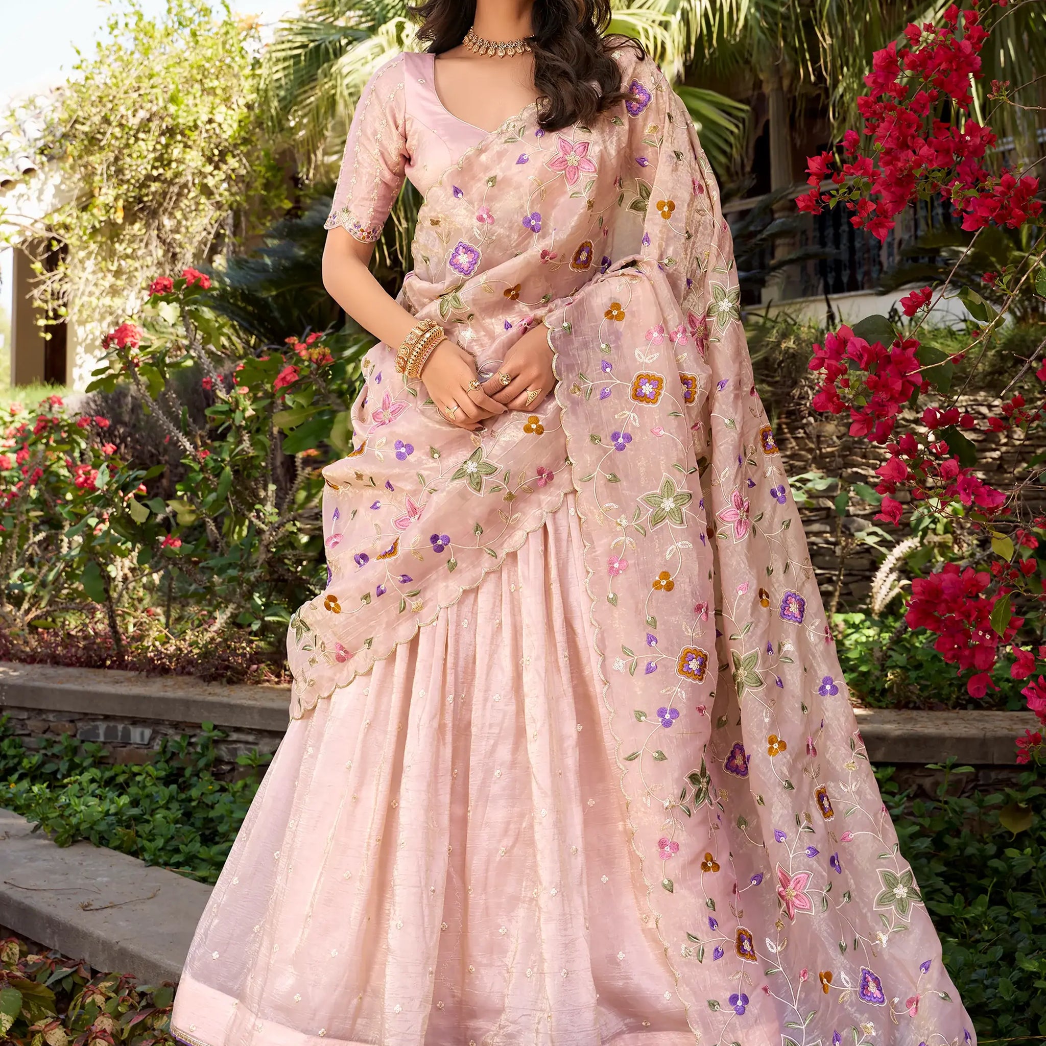 Excellent Light Pink Thread Work Silk Engagement Wear Lehenga Choli - Zeel Clothing