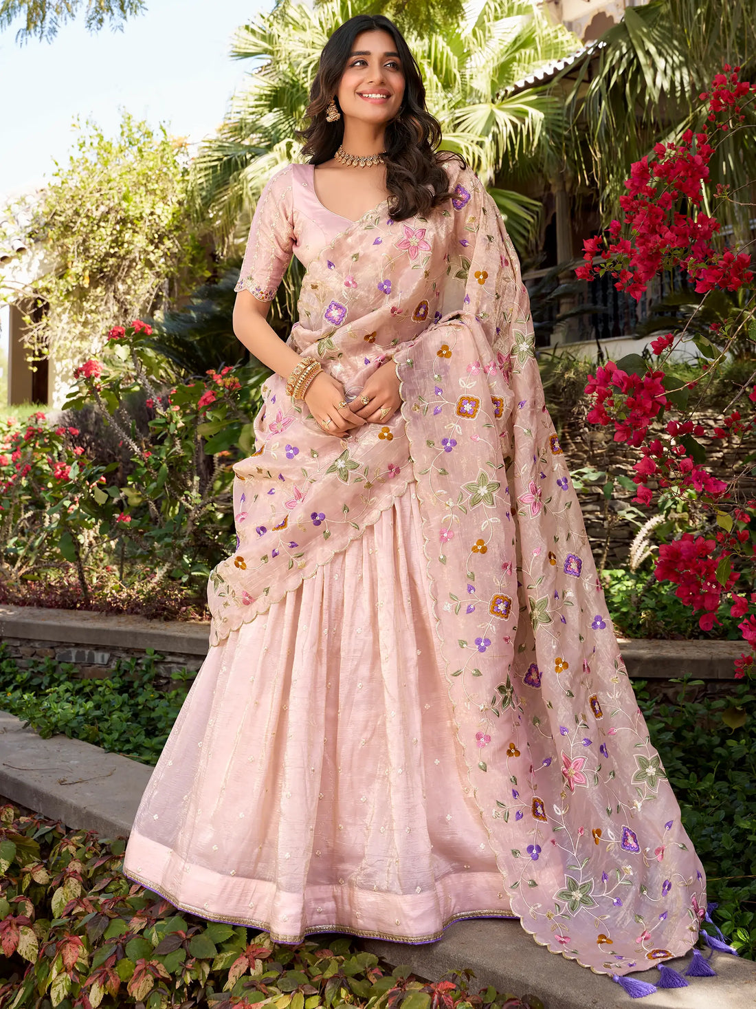 Excellent Light Pink Thread Work Silk Engagement Wear Lehenga Choli - Zeel Clothing