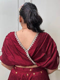Excellent Maroon Embroidered Silk Wedding Wear Crop Top Lehenga - Zeel Clothing