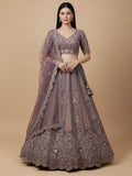 Excellent Mauve Thread Embroidery Net Reception Wear Lehenga Choli With Dupatta