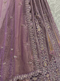 Excellent Mauve Thread Embroidery Net Reception Wear Lehenga Choli With Dupatta
