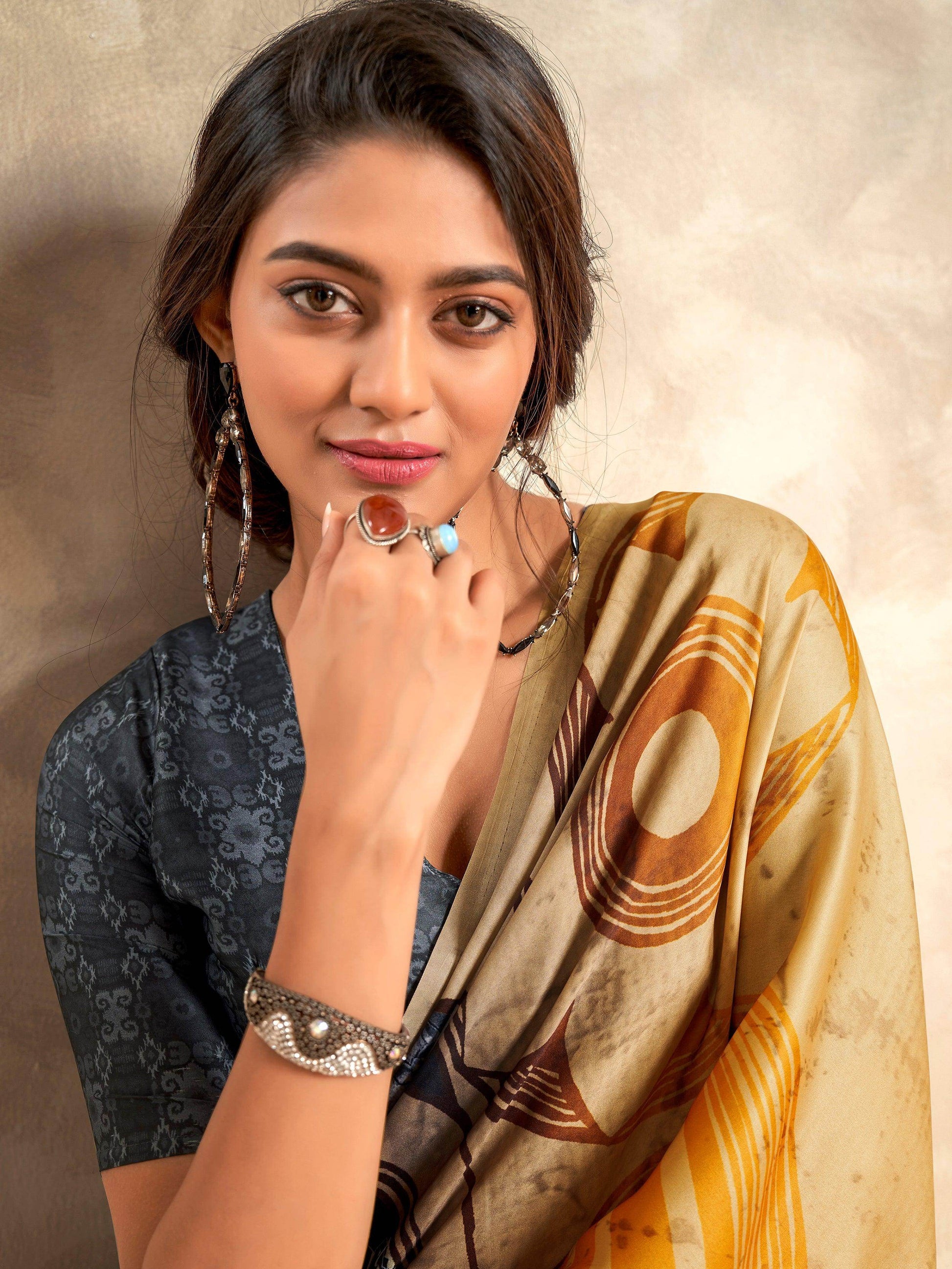 Excellent Multi-Color Digital Printed Satin Party Wear Saree - Zeel Clothing