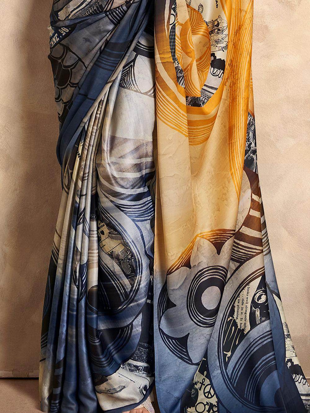 Excellent Multi-Color Digital Printed Satin Party Wear Saree - Zeel Clothing