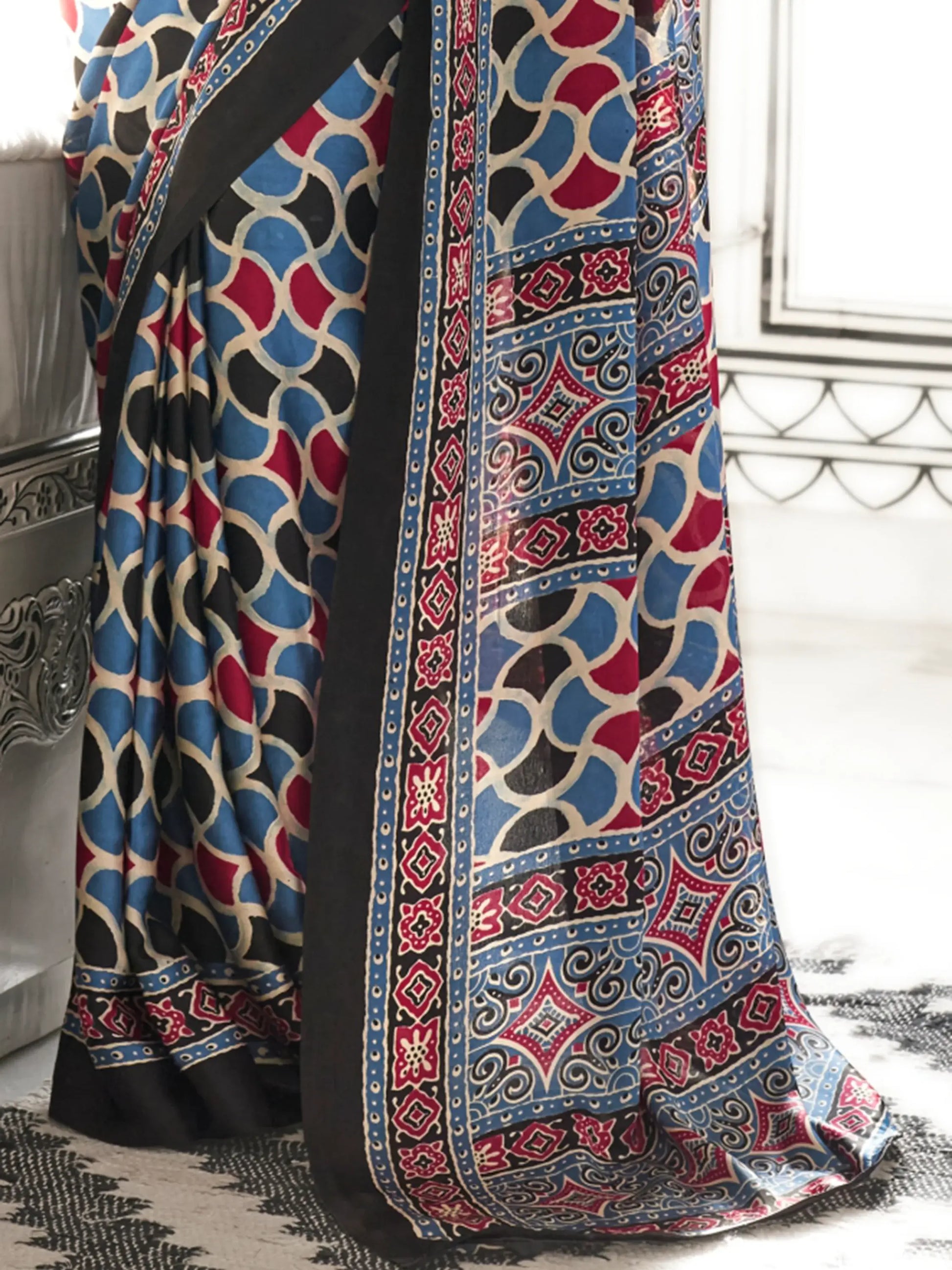 Excellent Multi-Color Digital Printed Satin Traditional Saree With Blouse - Zeel Clothing