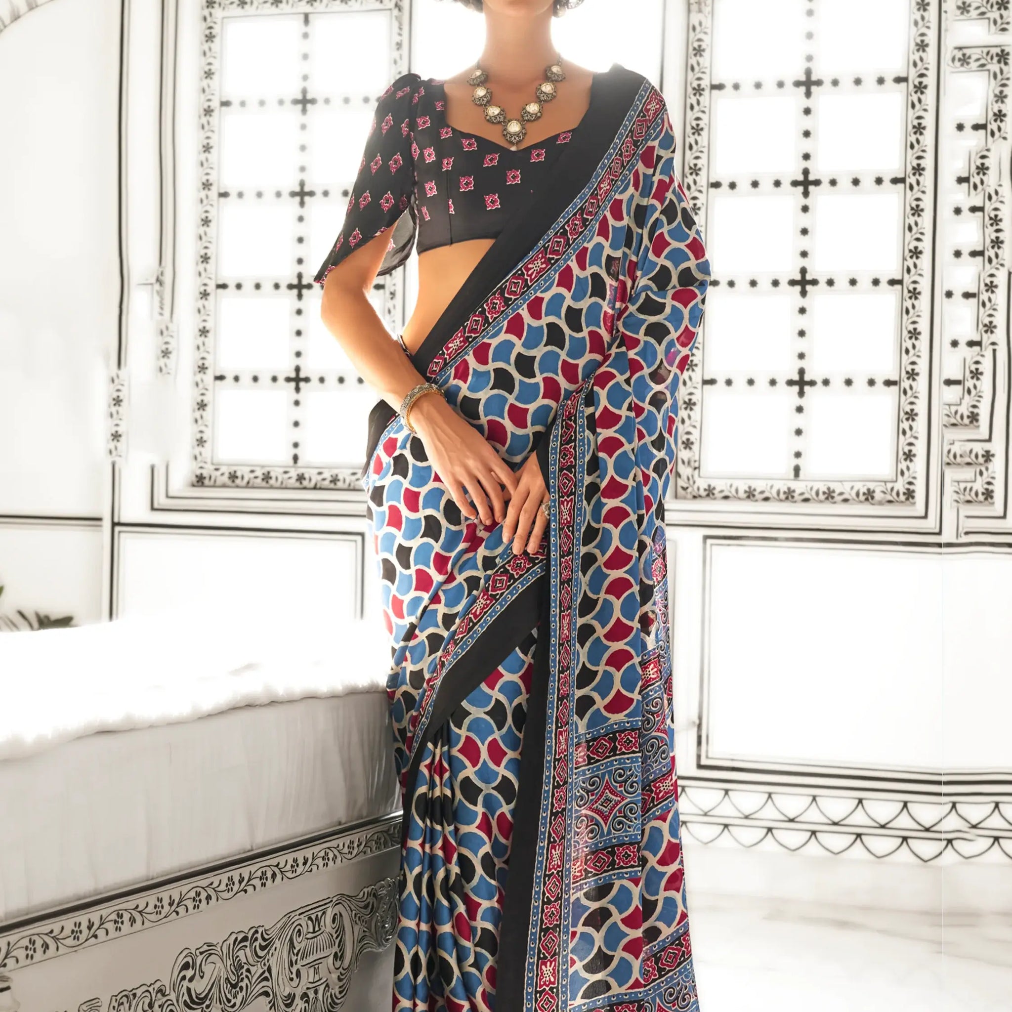 Excellent Multi-Color Digital Printed Satin Traditional Saree With Blouse - Zeel Clothing