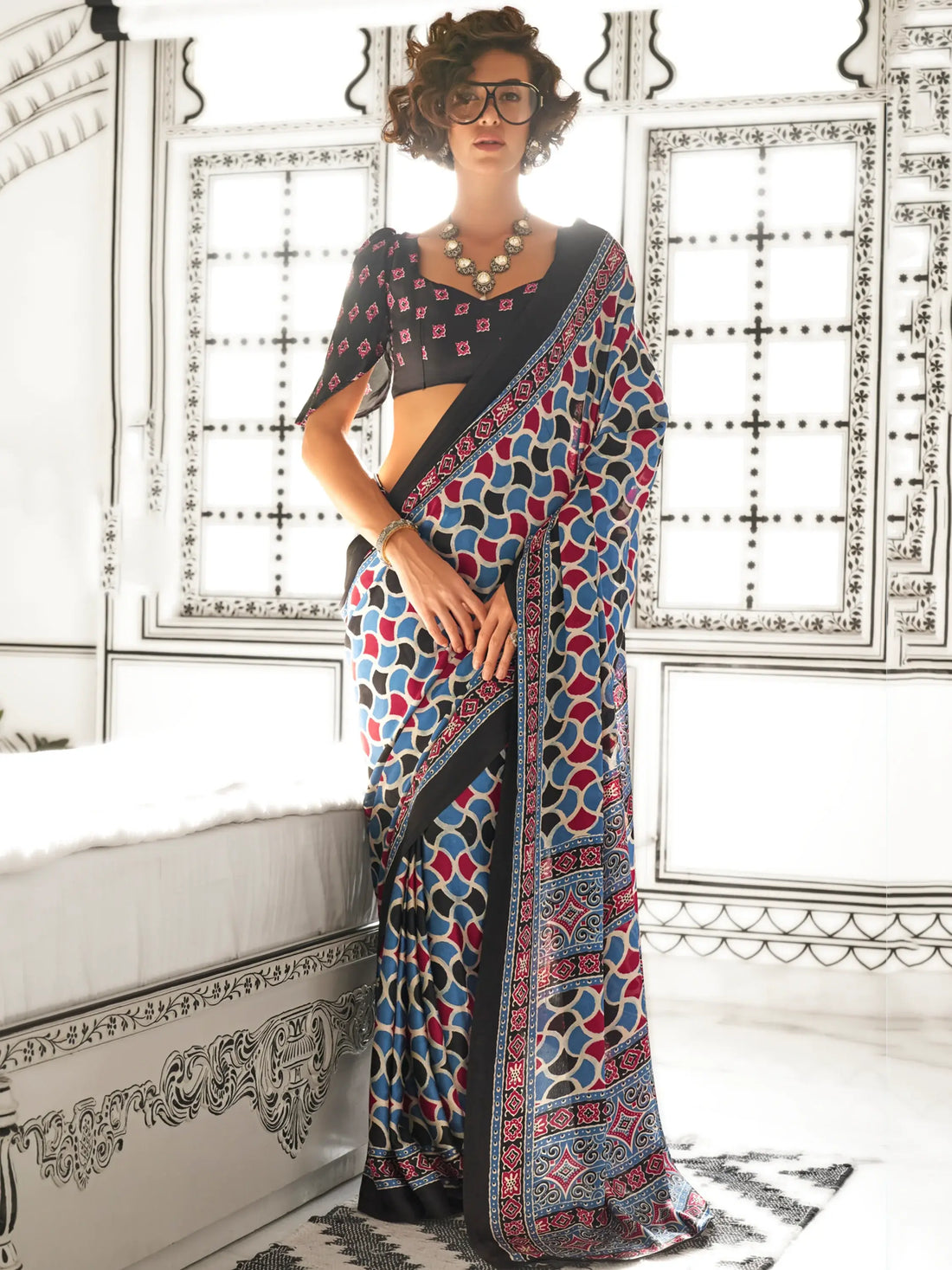 Excellent Multi-Color Digital Printed Satin Traditional Saree With Blouse - Zeel Clothing