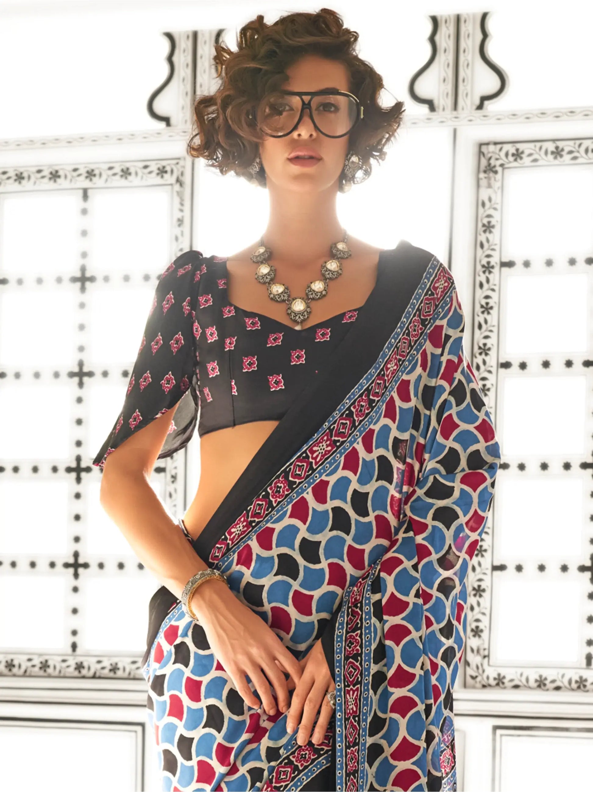Excellent Multi-Color Digital Printed Satin Traditional Saree With Blouse - Zeel Clothing