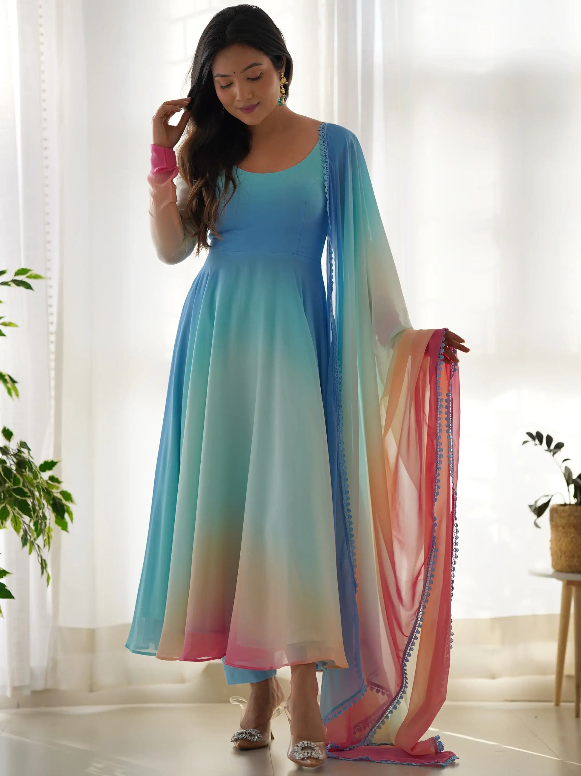 Excellent Multi-Color Georgette Event Wear Readymade Anarkali Suit - Zeel Clothing