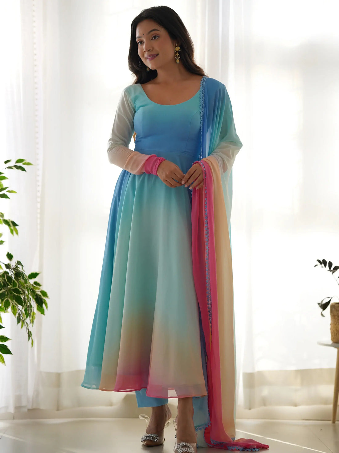 Excellent Multi-Color Georgette Event Wear Readymade Anarkali Suit - Zeel Clothing