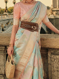 Excellent Multi-Color Zari Weaving Satin Saree With Blouse - Zeel Clothing