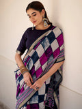 Excellent Navy Blue Digital Printed Polyester Festive Wear Saree With Blouse