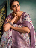 Excellent Off-White & Mauve Digital Printed Cotton Saree With blouse - Zeel Clothing