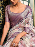 Excellent Off-White & Mauve Digital Printed Cotton Saree With blouse - Zeel Clothing