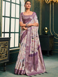 Excellent Off-White & Mauve Digital Printed Cotton Saree With blouse - Zeel Clothing