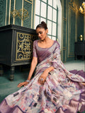 Excellent Off-White & Mauve Digital Printed Cotton Saree With blouse - Zeel Clothing