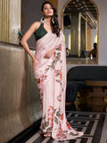 Excellent Off-White Floral Printed Satin Office Wear Saree With Blouse - Zeel Clothing