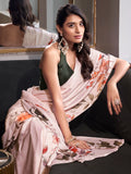 Excellent Off-White Floral Printed Satin Office Wear Saree With Blouse - Zeel Clothing