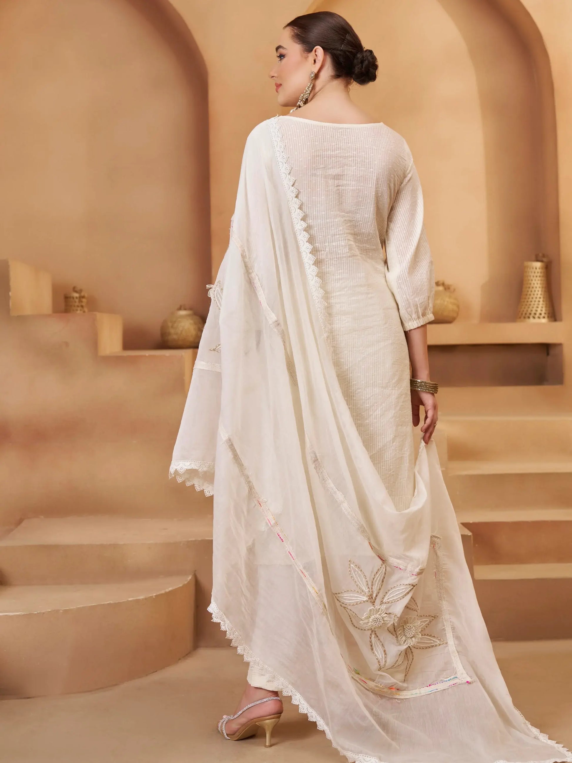 Excellent Off-White Joot Work Cotton Festive Wear Pant Suit With Dupatta - Zeel Clothing