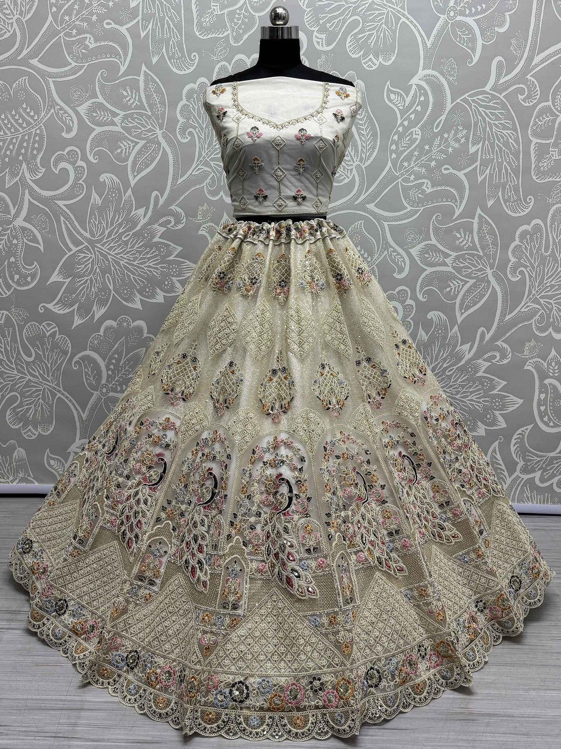 Excellent Off-White Lace Work Net Bridesmaid Lehenga Choli - Zeel Clothing