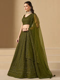 Excellent Olive Green Thread Work Georgette Wedding Lehenga Choli - Zeel Clothing