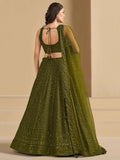 Excellent Olive Green Thread Work Georgette Wedding Lehenga Choli - Zeel Clothing