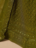 Excellent Olive Green Thread Work Georgette Wedding Lehenga Choli - Zeel Clothing