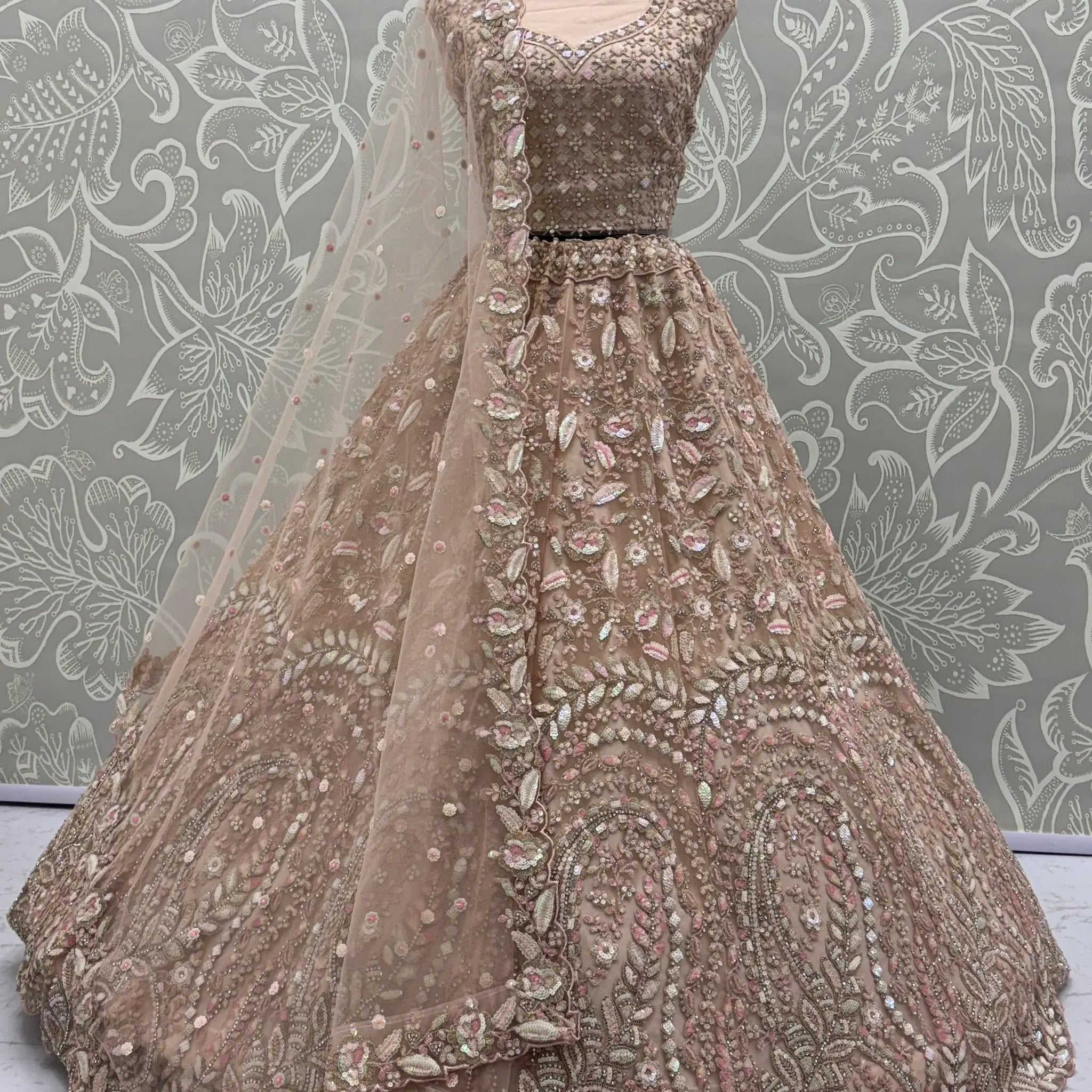 Excellent Peach Zircon Work Net Wedding Wear Lehenga Choli With Dupatta - Zeel Clothing