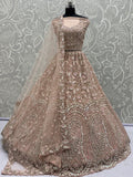 Excellent Peach Zircon Work Net Wedding Wear Lehenga Choli With Dupatta - Zeel Clothing