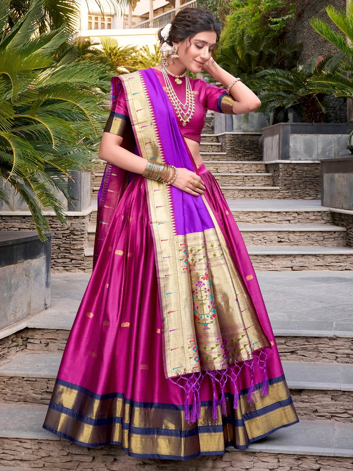 Excellent Pink Jacquard Paithani Festival Wear Lehenga Choli - Zeel Clothing