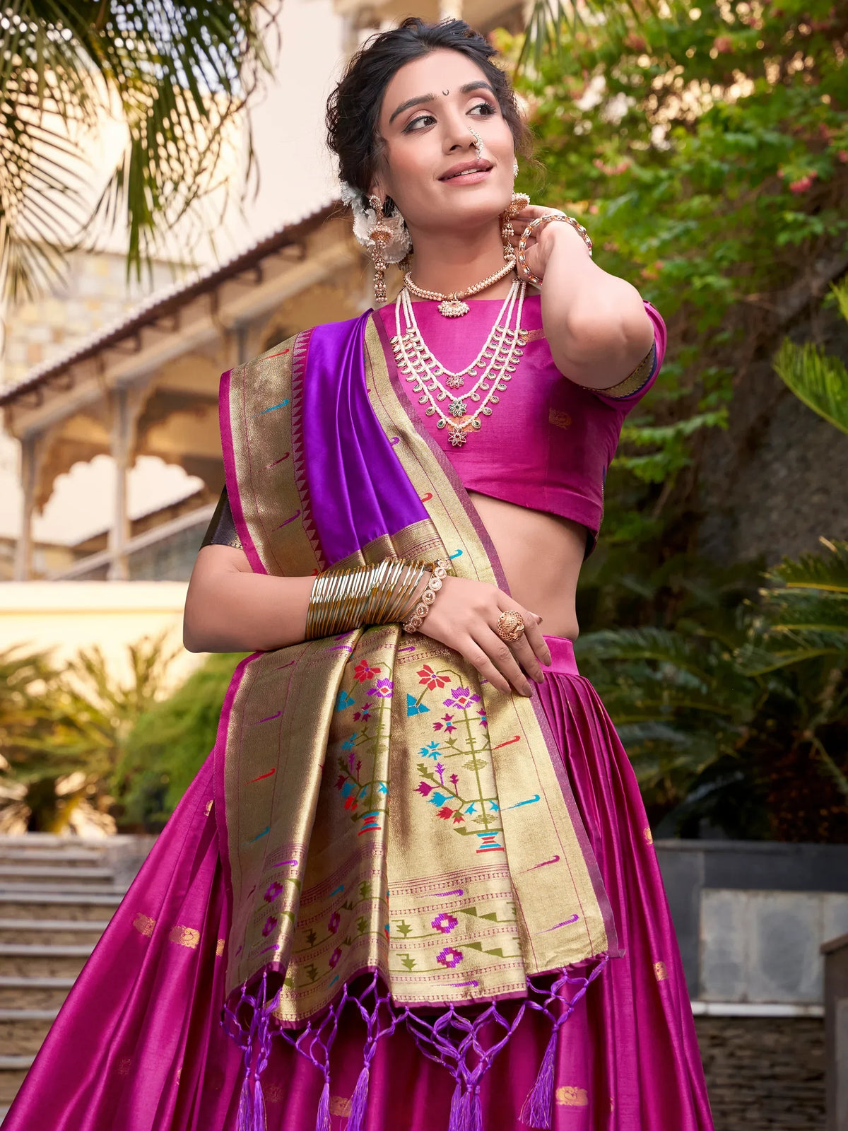 Excellent Pink Jacquard Paithani Festival Wear Lehenga Choli - Zeel Clothing