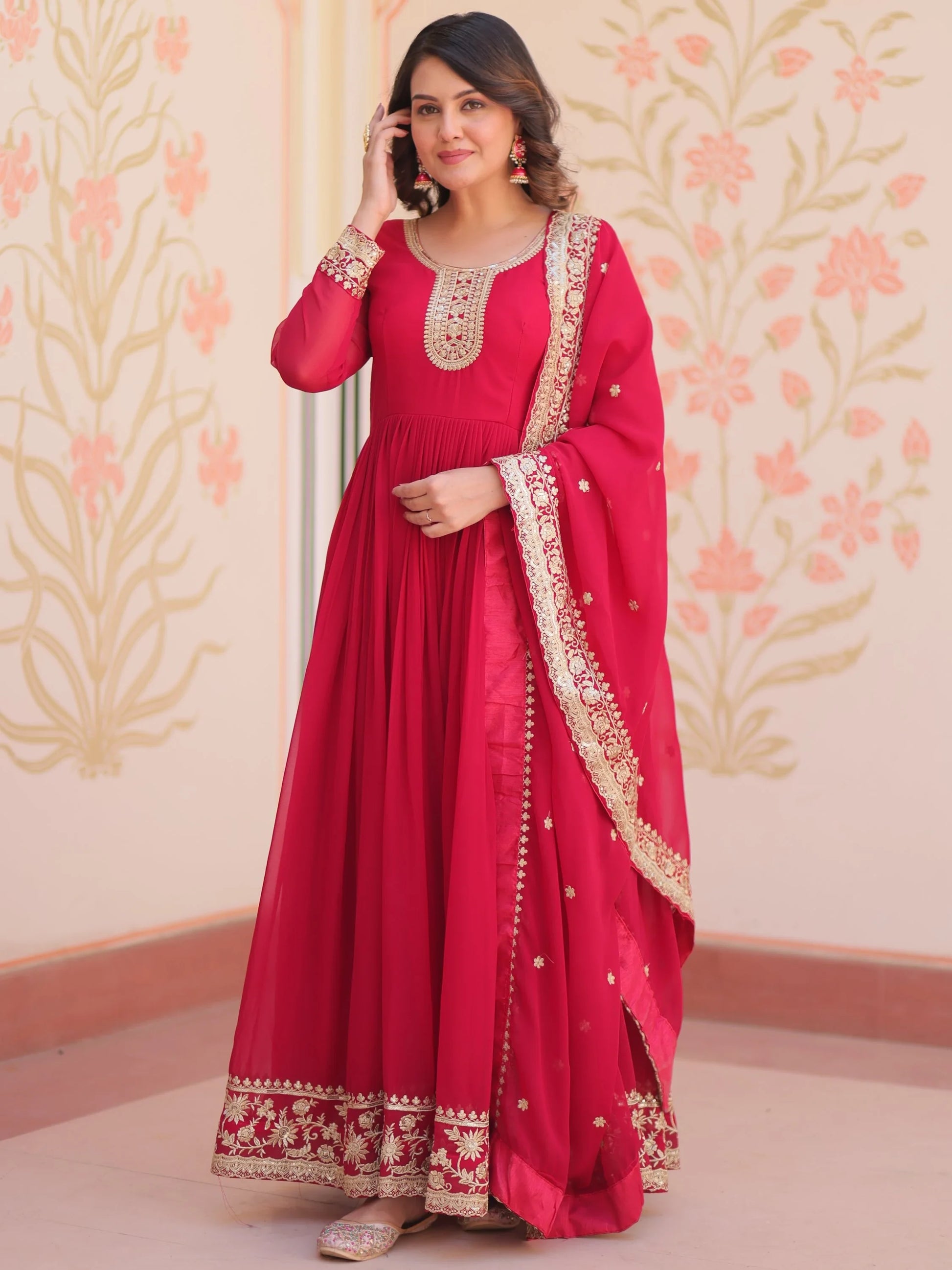 Excellent Pink Sequins Georgette Function Wear Gown With Dupatta - Zeel Clothing