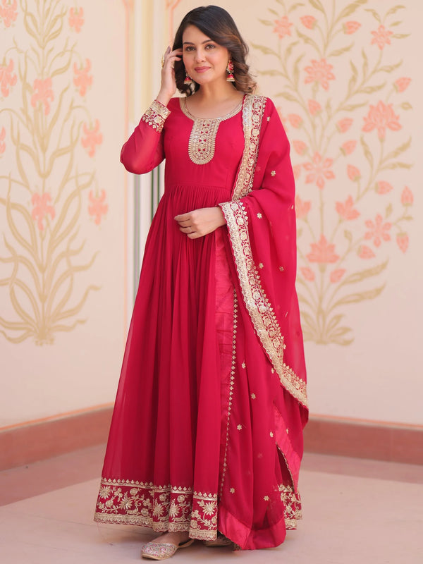 Excellent Pink Sequins Georgette Function Wear Gown With Dupatta - Zeel Clothing