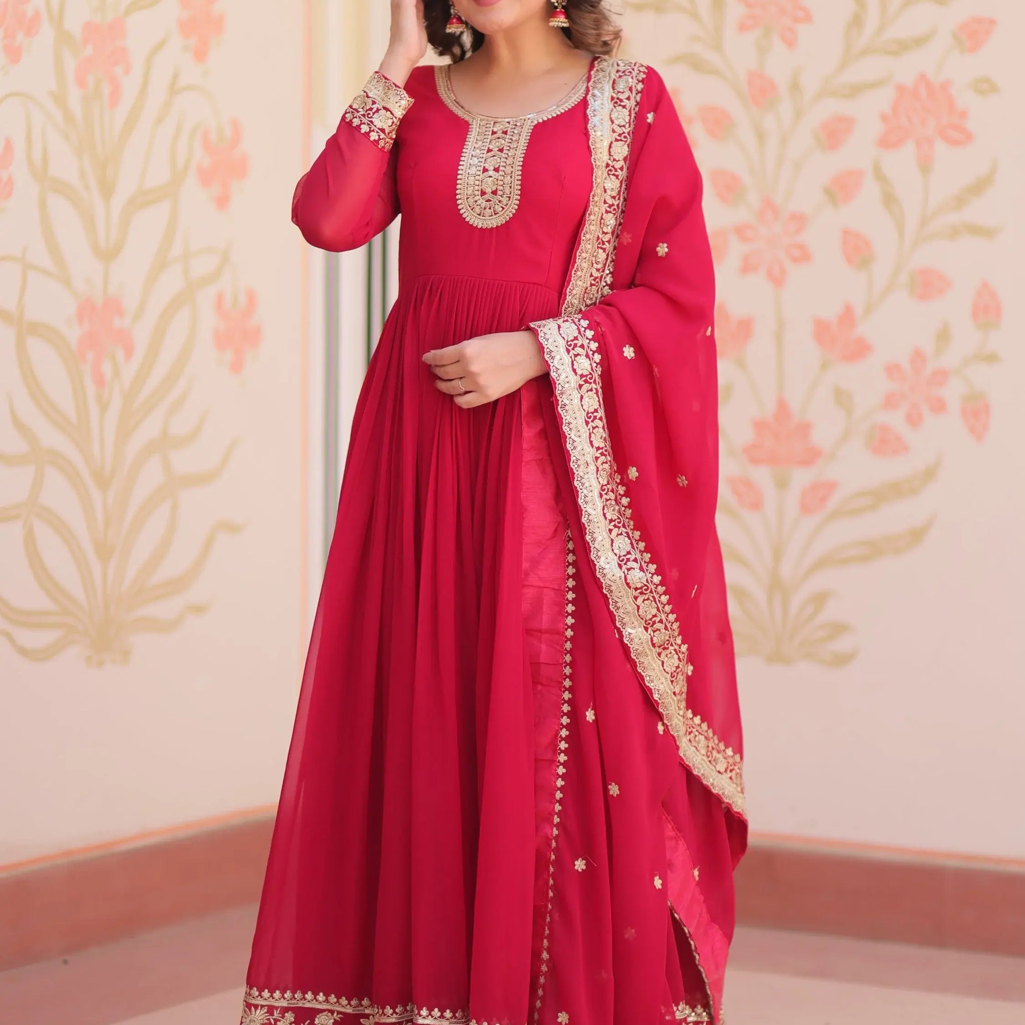 Excellent Pink Sequins Georgette Function Wear Gown With Dupatta - Zeel Clothing