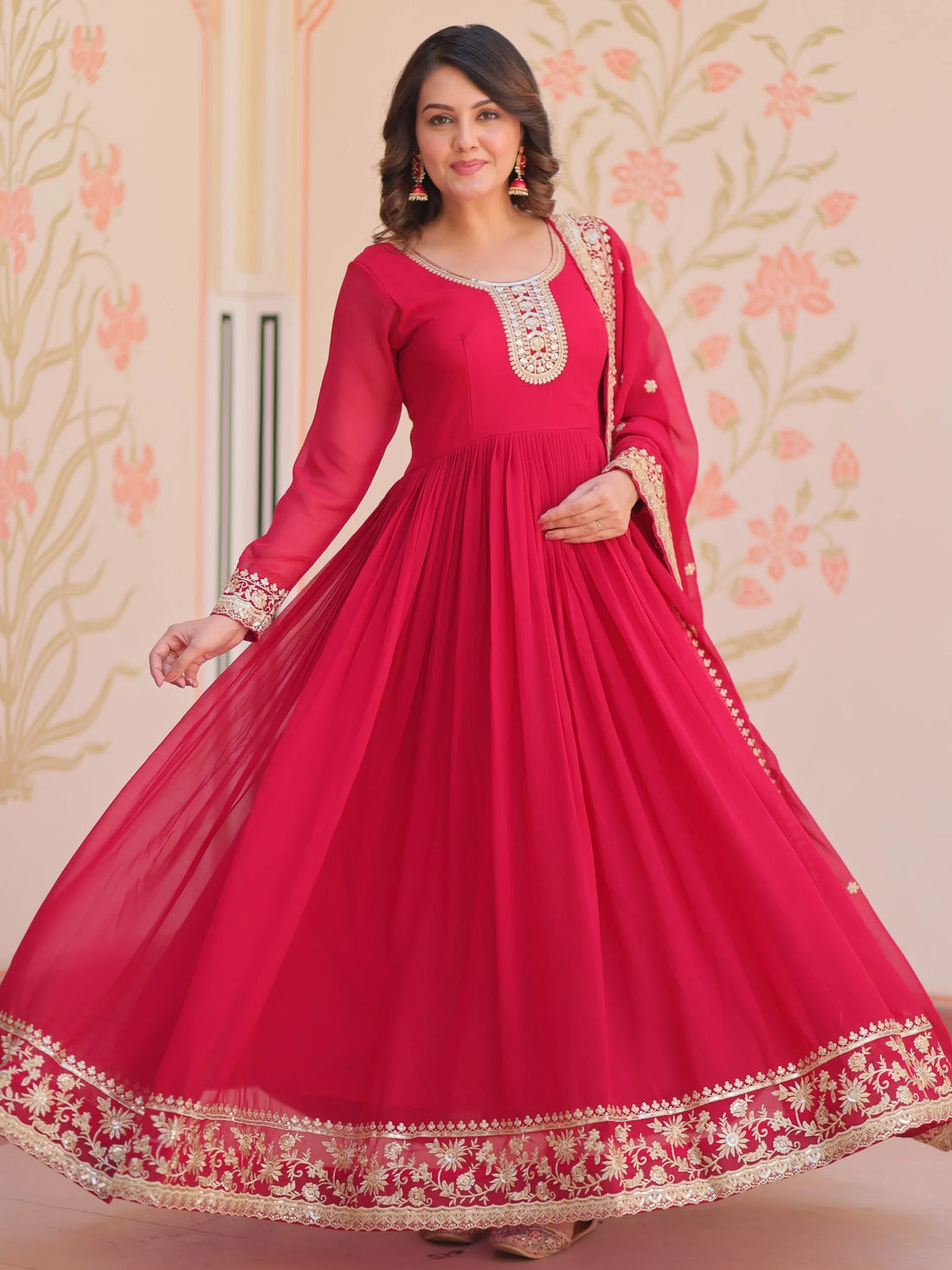 Excellent Pink Sequins Georgette Function Wear Gown With Dupatta - Zeel Clothing
