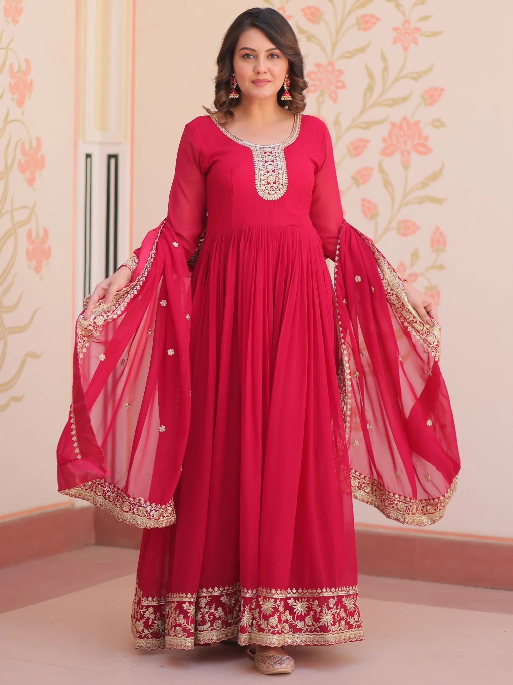 Excellent Pink Sequins Georgette Function Wear Gown With Dupatta - Zeel Clothing