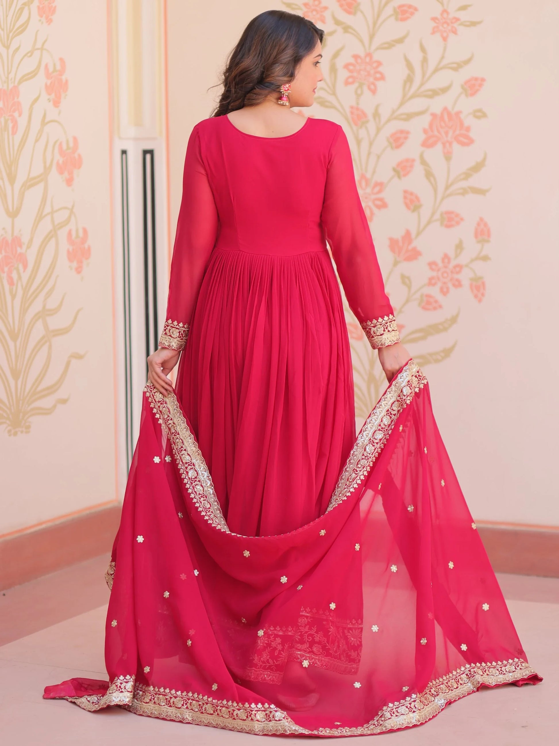 Excellent Pink Sequins Georgette Function Wear Gown With Dupatta - Zeel Clothing